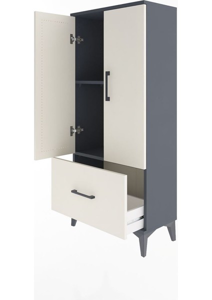 Arges Dolap 2 Raflı Tek Çekmeceli 2 Kapaklı 60X30X134 Antrasit-Aytaşı fırsatları