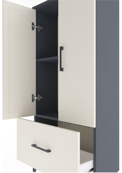 Arges Dolap 2 Raflı Tek Çekmeceli 2 Kapaklı 60X30X134 Antrasit-Aytaşı indirimleri