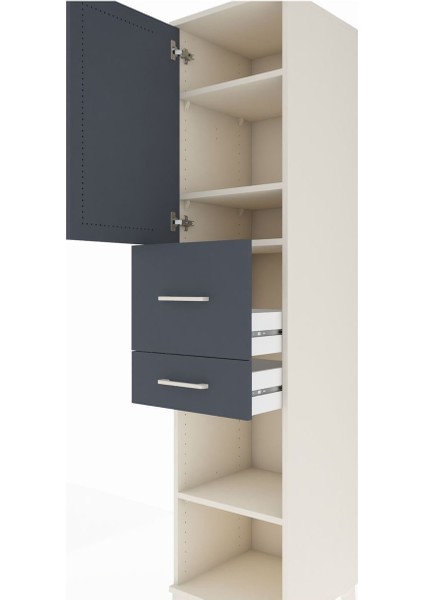 Hyperion Dolap 4 Raflı 2 Çekmeceli Tek Kapaklı 44X44X195 Aytaşı-Antrasit indirimleri