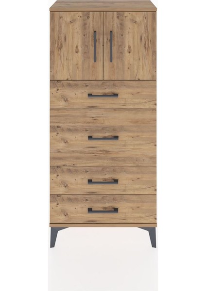 Hyperion Dolap Tek Raflı 4 Çekmeceli 2 Kapaklı 60X44X134 Çam-Çam