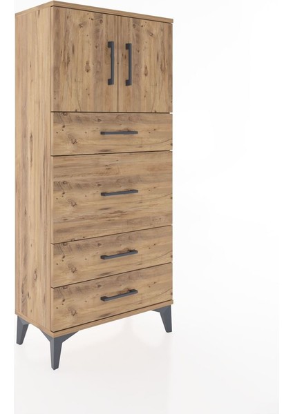 Hyperion Dolap Tek Raflı 4 Çekmeceli 2 Kapaklı 60X44X134 Çam-Çam fiyatları