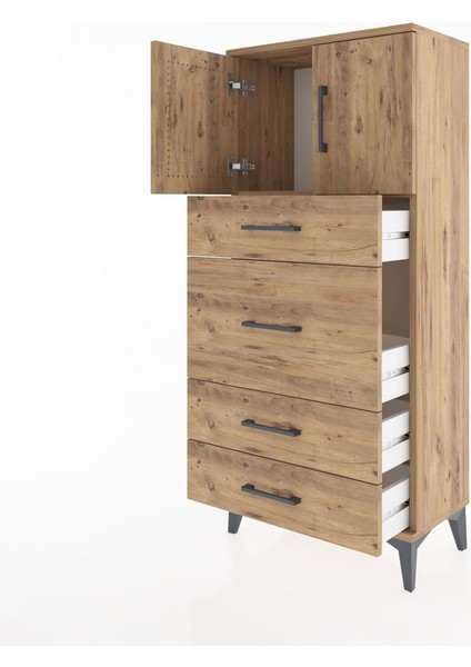 Hyperion Dolap Tek Raflı 4 Çekmeceli 2 Kapaklı 60X44X134 Çam-Çam fırsatları