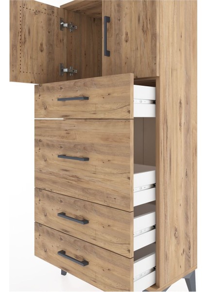 Hyperion Dolap Tek Raflı 4 Çekmeceli 2 Kapaklı 60X44X134 Çam-Çam indirimleri