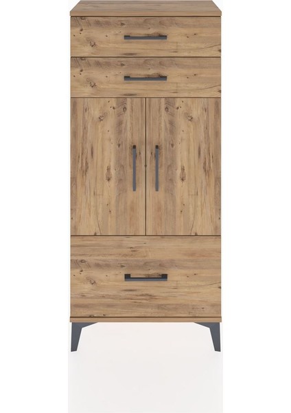 Hyperion Dolap 2 Raflı 3 Çekmeceli 2 Kapaklı 60X44X134 Çam-Çam