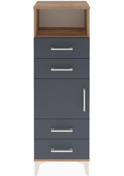 Arges Dolap 2 Raflı 4 Çekmeceli Tek Kapaklı 44X30X134 Çam-Antrasit