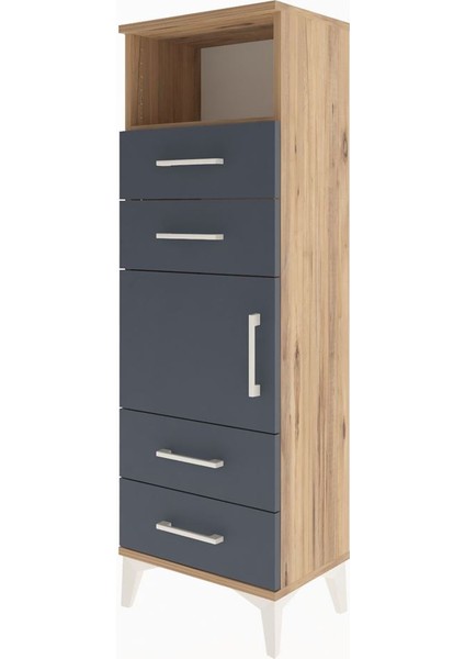 Arges Dolap 2 Raflı 4 Çekmeceli Tek Kapaklı 44X30X134 Çam-Antrasit modelleri