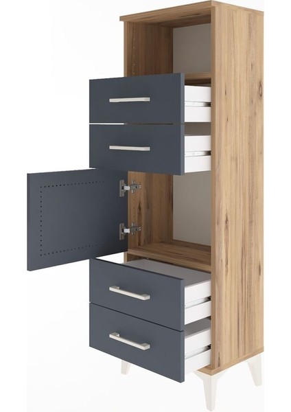 Arges Dolap 2 Raflı 4 Çekmeceli Tek Kapaklı 44X30X134 Çam-Antrasit fırsatları