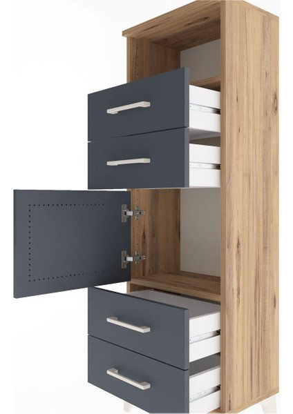 Arges Dolap 2 Raflı 4 Çekmeceli Tek Kapaklı 44X30X134 Çam-Antrasit indirimleri