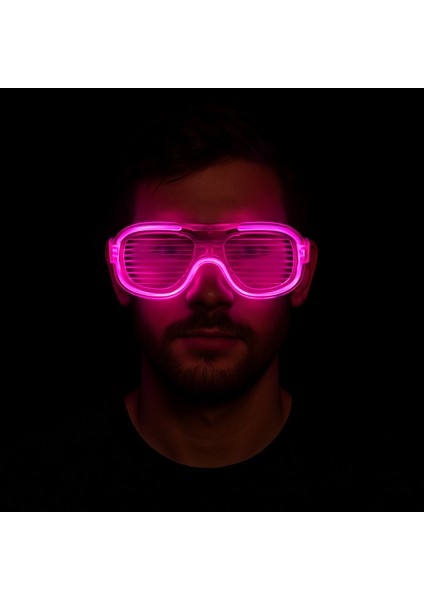 Pembe LED Işıklı Parti Gözlüğü - Neon Glow Şerit Gözlük 3 Modlu (5067) modelleri