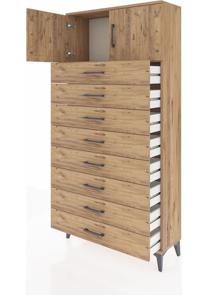 Arges Dolap Tek Raflı 8 Çekmeceli 2 Kapaklı 88X30X182 Çam-Çam fırsatları
