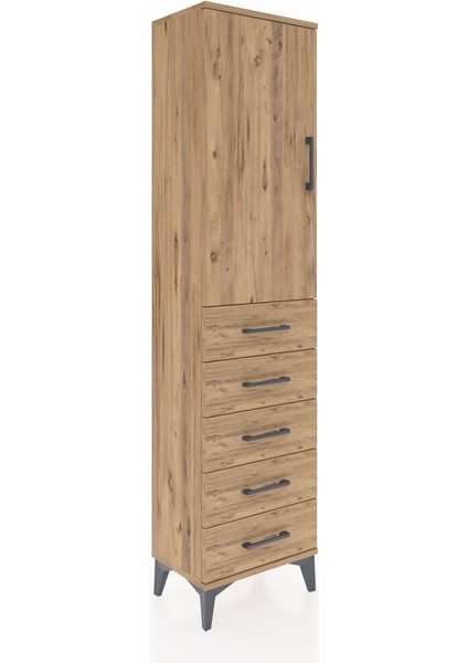 Arges Dolap Tek Raflı 5 Çekmeceli Tek Askılı 44X30X182 Çam-Çam fiyatları