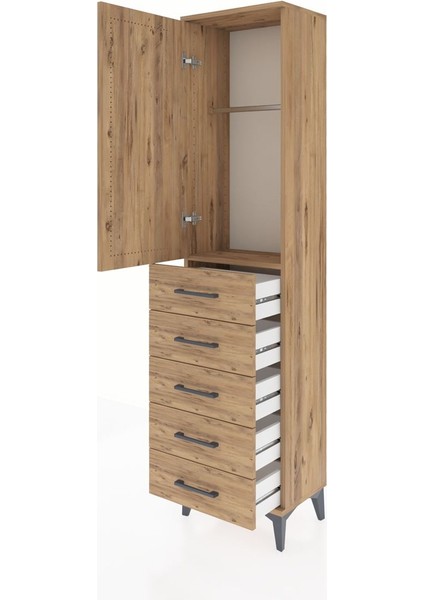 Arges Dolap Tek Raflı 5 Çekmeceli Tek Askılı 44X30X182 Çam-Çam fırsatları