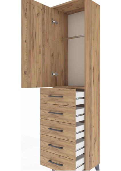 Arges Dolap Tek Raflı 5 Çekmeceli Tek Askılı 44X30X182 Çam-Çam indirimleri