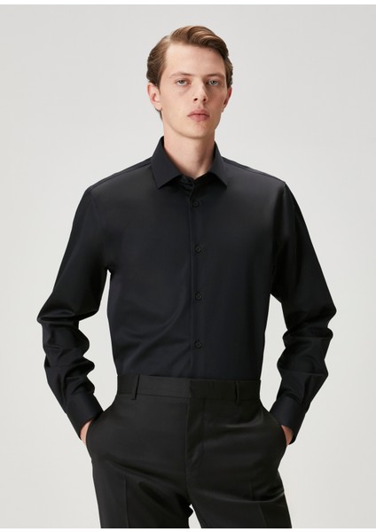Custom Fit Siyah Non-Iron Gömlek