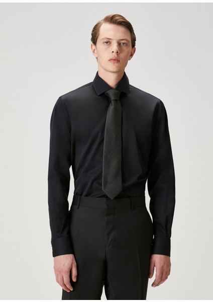 Custom Fit Siyah Non-Iron Gömlek modelleri