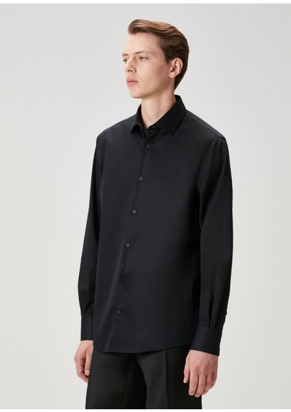 Custom Fit Siyah Non-Iron Gömlek indirimleri
