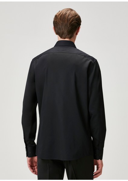 Custom Fit Siyah Non-Iron Gömlek