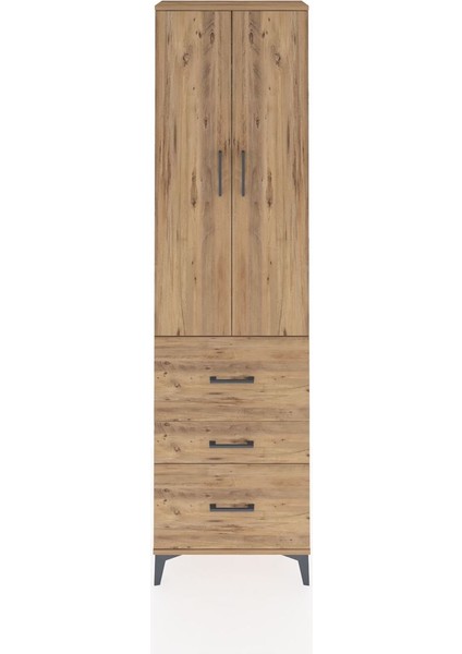 Arges Dolap 2 Raflı 3 Çekmeceli Tek Askılı 60X30X221 Çam-Çam