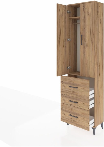 Arges Dolap 2 Raflı 3 Çekmeceli Tek Askılı 60X30X221 Çam-Çam fırsatları