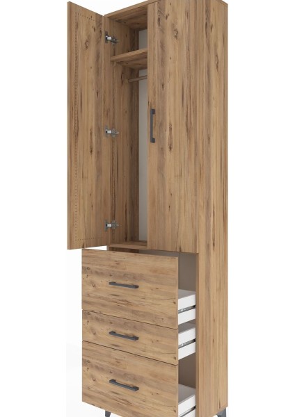 Arges Dolap 2 Raflı 3 Çekmeceli Tek Askılı 60X30X221 Çam-Çam indirimleri
