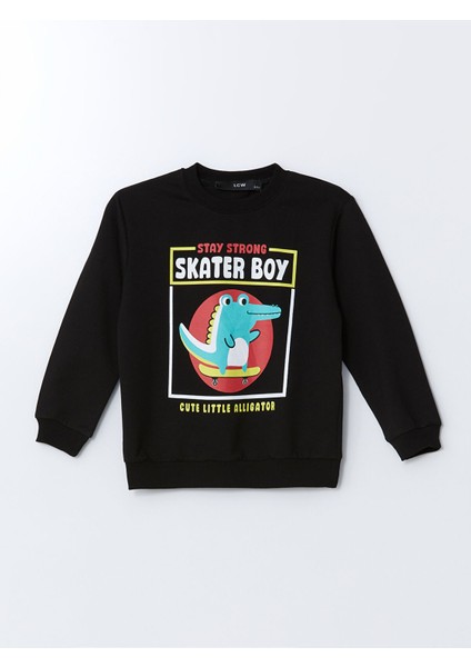 Yeni Sezon Bisiklet Yaka Baskılı Erkek Bebek Sweatshirt
