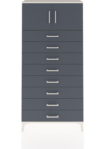 Arges Dolap Tek Raflı 8 Çekmeceli 2 Kapaklı 88X30X182 Aytaşı-Antrasit