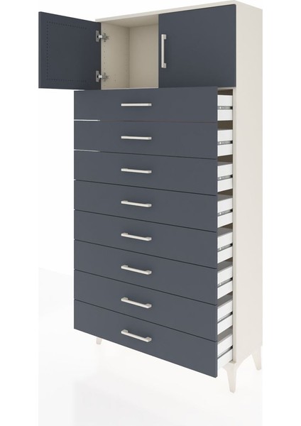 Arges Dolap Tek Raflı 8 Çekmeceli 2 Kapaklı 88X30X182 Aytaşı-Antrasit fırsatları