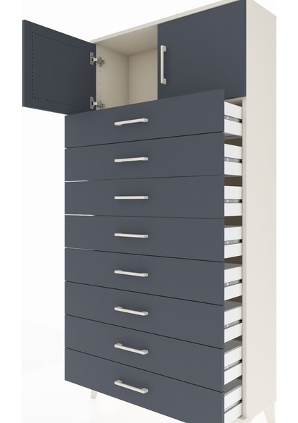 Arges Dolap Tek Raflı 8 Çekmeceli 2 Kapaklı 88X30X182 Aytaşı-Antrasit indirimleri