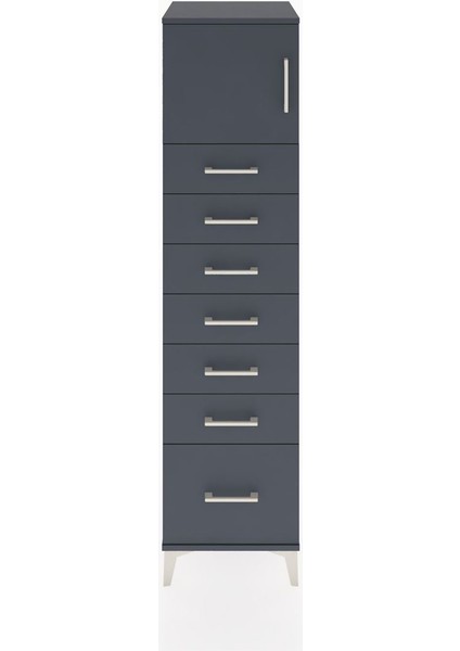 Hyperion Dolap Tek Raflı 7 Çekmeceli Tek Kapaklı 44X44X182 Antrasit-Antrasit