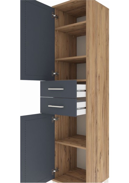 Hyperion Dolap 4 Raflı 2 Çekmeceli Tek Kapaklı 44X44X195 Çam-Antrasit indirimleri