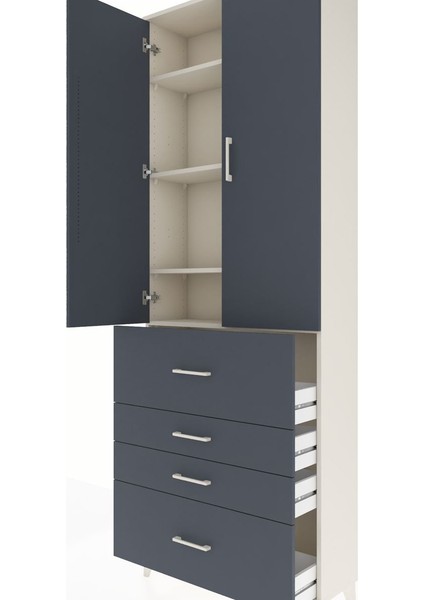 Arges Dolap 4 Raflı 4 Çekmeceli 2 Kapaklı 88X30X243 Aytaşı-Antrasit indirimleri