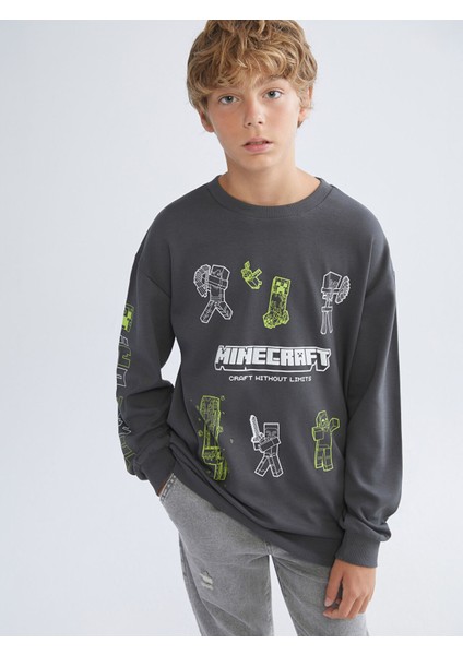 Yeni Sezon Bisiklet Yaka Minecraft Baskılı Erkek Çocuk Sweatshirt