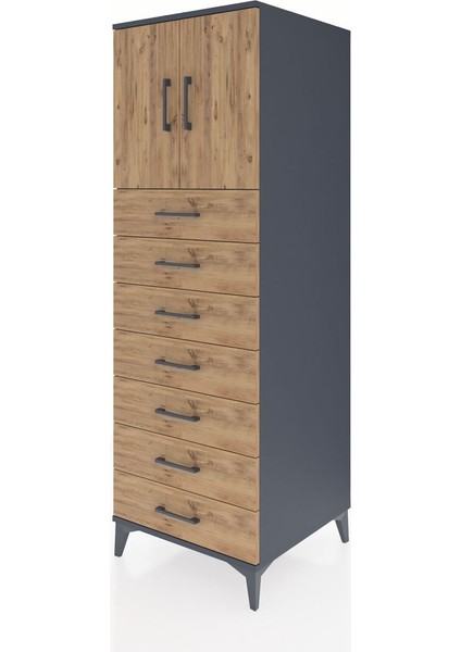 Kronos Dolap Tek Raflı 7 Çekmeceli 2 Kapaklı 60X59X182 Antrasit-Çam modelleri