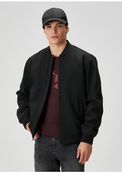 Siyah Twill Bomber Mont