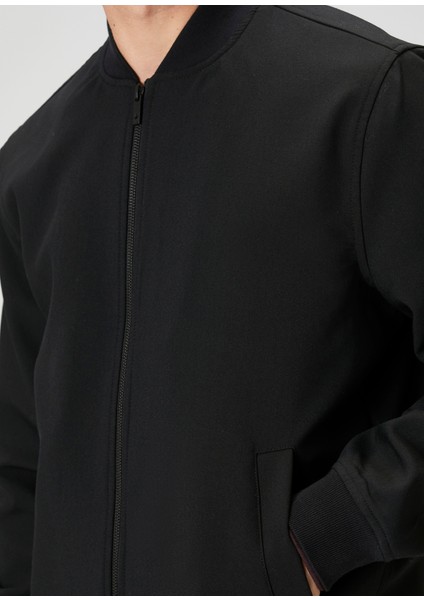 Siyah Twill Bomber Mont