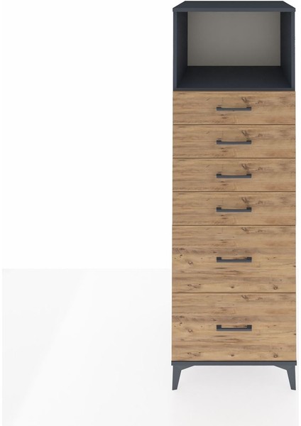 Kronos Dolap Tek Raflı 6 Çekmeceli 60X59X182 Antrasit-Çam