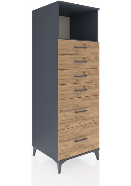 Kronos Dolap Tek Raflı 6 Çekmeceli 60X59X182 Antrasit-Çam fiyatları