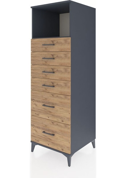 Kronos Dolap Tek Raflı 6 Çekmeceli 60X59X182 Antrasit-Çam modelleri