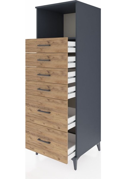 Kronos Dolap Tek Raflı 6 Çekmeceli 60X59X182 Antrasit-Çam fırsatları