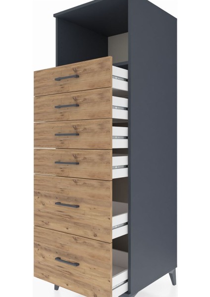 Kronos Dolap Tek Raflı 6 Çekmeceli 60X59X182 Antrasit-Çam indirimleri