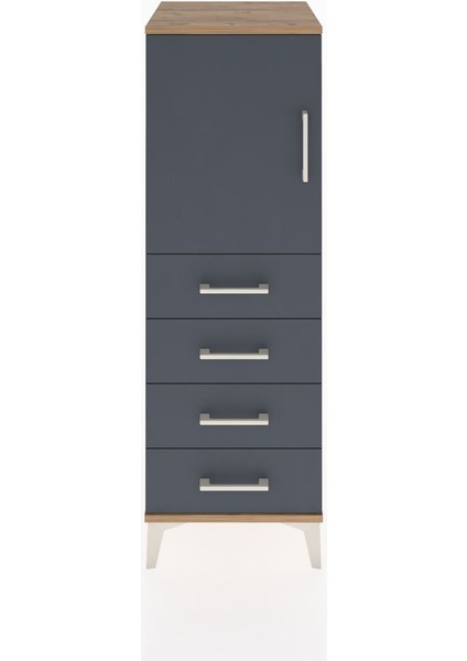 Hyperion Dolap 2 Raflı 4 Çekmeceli Tek Kapaklı 44X44X134 Çam-Antrasit