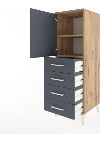 Hyperion Dolap 2 Raflı 4 Çekmeceli Tek Kapaklı 44X44X134 Çam-Antrasit fırsatları