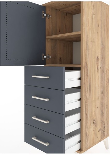 Hyperion Dolap 2 Raflı 4 Çekmeceli Tek Kapaklı 44X44X134 Çam-Antrasit indirimleri