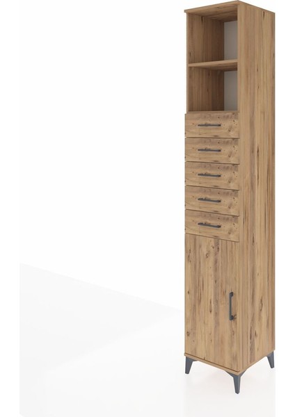 Hyperion Dolap 3 Raflı 5 Çekmeceli Tek Kapaklı 44X44X243 Çam-Çam modelleri