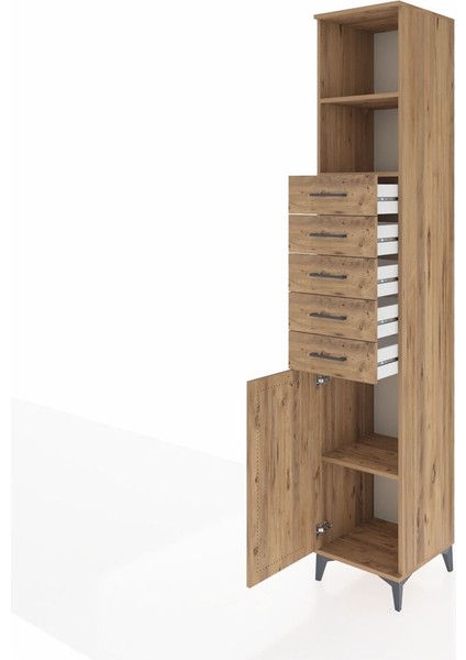 Hyperion Dolap 3 Raflı 5 Çekmeceli Tek Kapaklı 44X44X243 Çam-Çam fırsatları