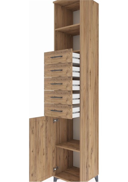 Hyperion Dolap 3 Raflı 5 Çekmeceli Tek Kapaklı 44X44X243 Çam-Çam indirimleri