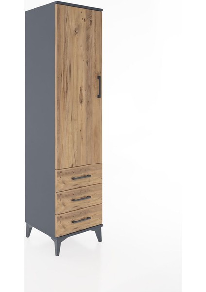 Hyperion Dolap 2 Raflı 3 Çekmeceli Tek Kapaklı 44X44X182 Antrasit-Çam fiyatları