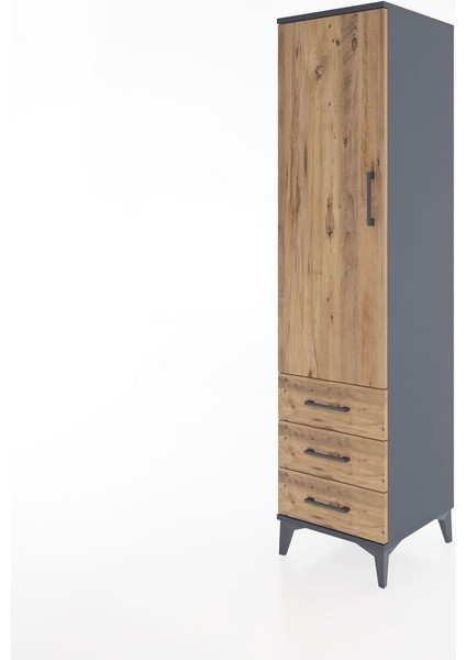 Hyperion Dolap 2 Raflı 3 Çekmeceli Tek Kapaklı 44X44X182 Antrasit-Çam modelleri