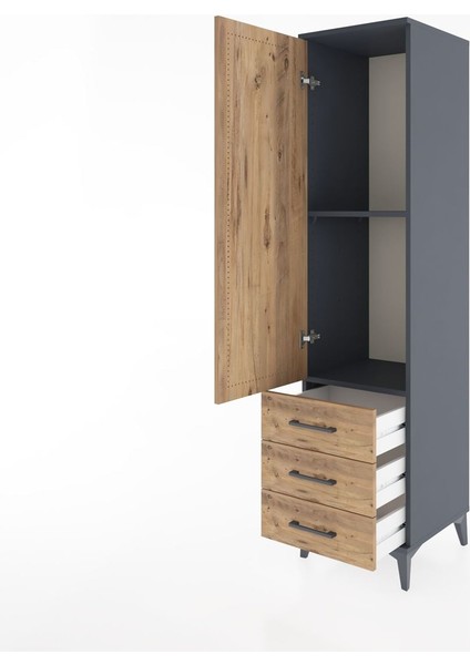 Hyperion Dolap 2 Raflı 3 Çekmeceli Tek Kapaklı 44X44X182 Antrasit-Çam fırsatları