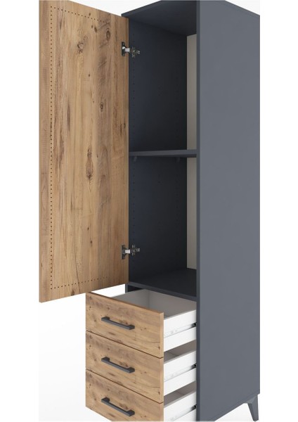 Hyperion Dolap 2 Raflı 3 Çekmeceli Tek Kapaklı 44X44X182 Antrasit-Çam indirimleri